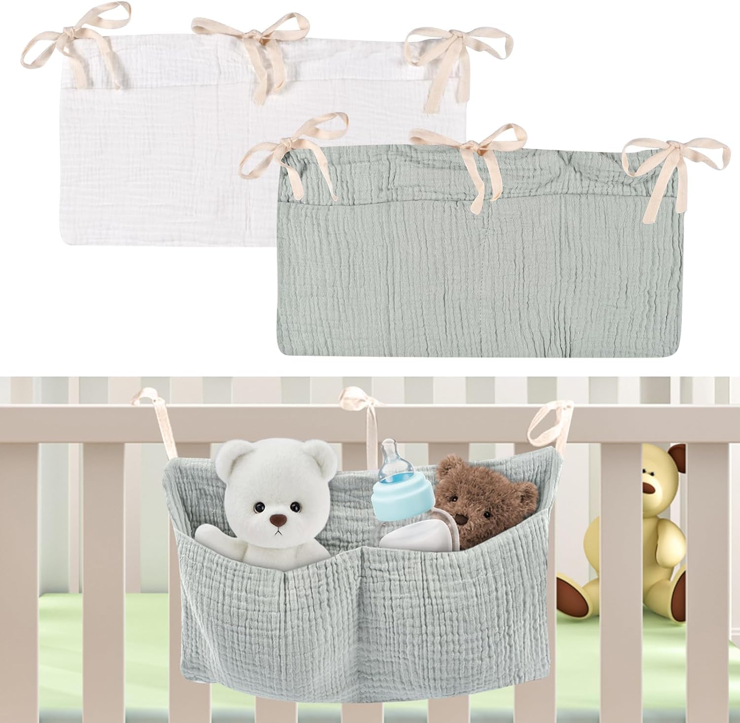 2 PCS Organiseur De Lit Suspendu Pour Bébé,2 En 1 Sac De Lit