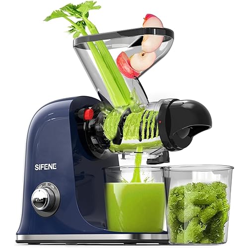 SiFENE Cold Press Juicer Machine, Slow Masticating Juicer, Vegetable and Fruit Juice Extractor Maker Squeezer, Easy to Clean, BPA Free, Blue