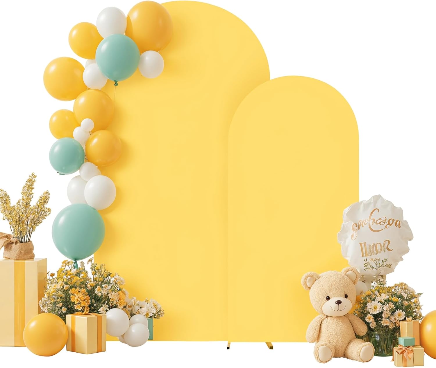2 Pack 7.2ft/6ft Yellow Arch Backdrop Covers - Spandex Fitted Wedding Arch Stand Covers