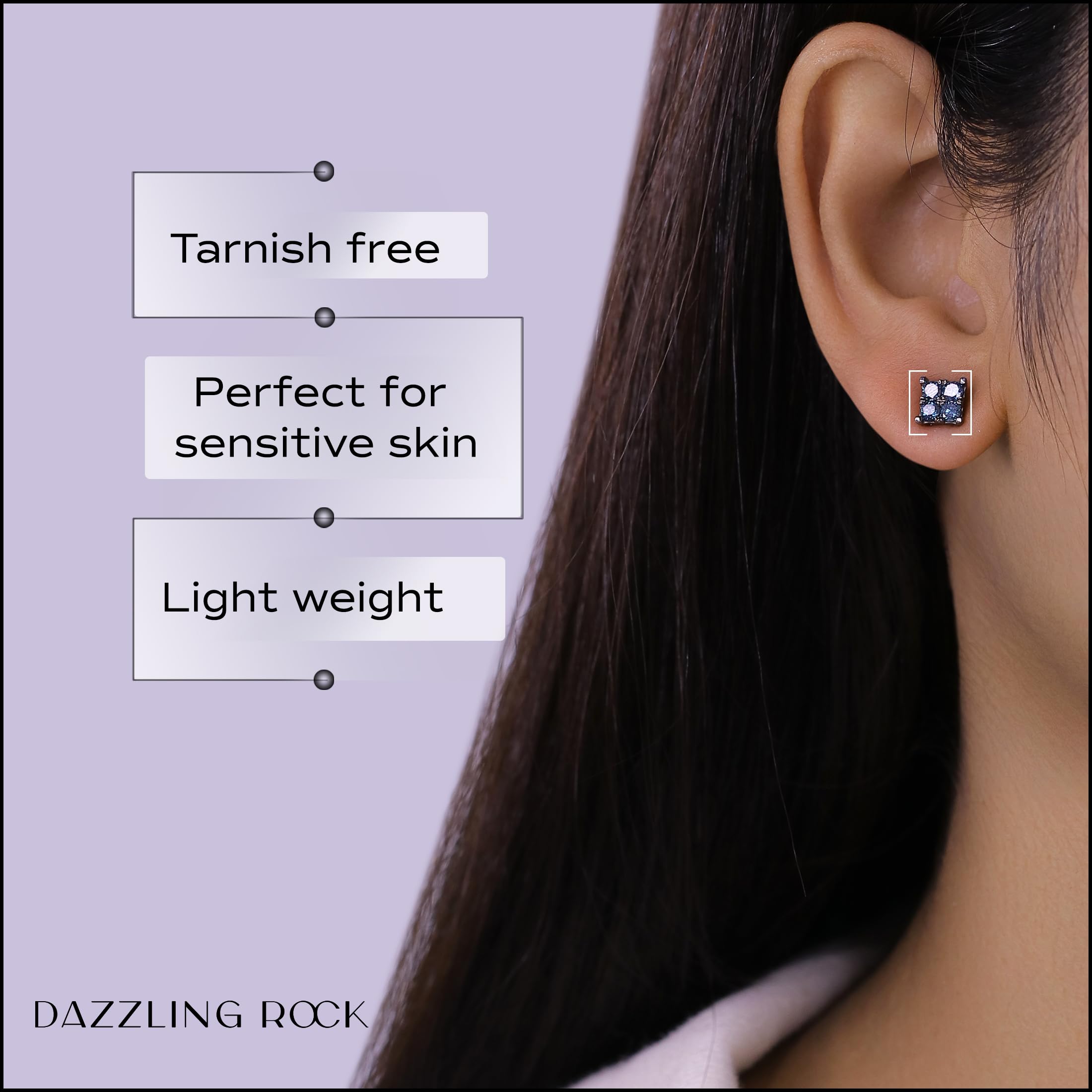 Dazzlingrock Collection 0.55 Carat (ctw) Round Blue Diamond 6mm Square Shaped Hip Hop Iced Out Studs in Black Plated Sterling Silver, Unisex Design Ladies, Mens Real Diamond Earrings