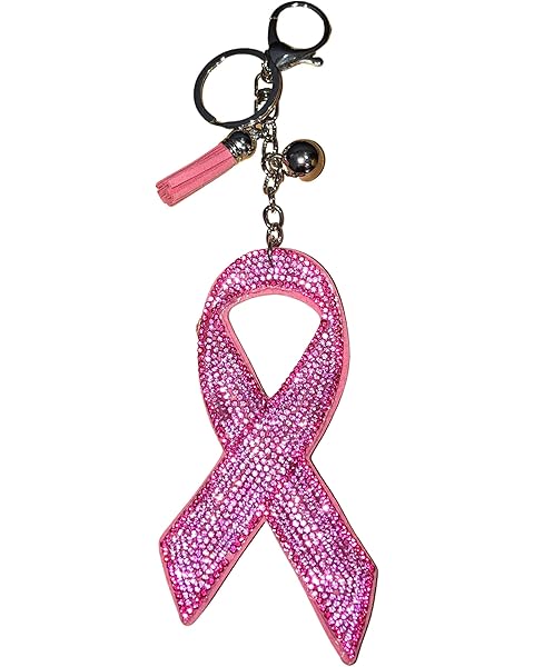 Popfizzy Pink Ribbon Breast Cancer Awareness Keychain for Women, Bling Purse Charms for Cancer Survivors, Breast Cancer Gifts