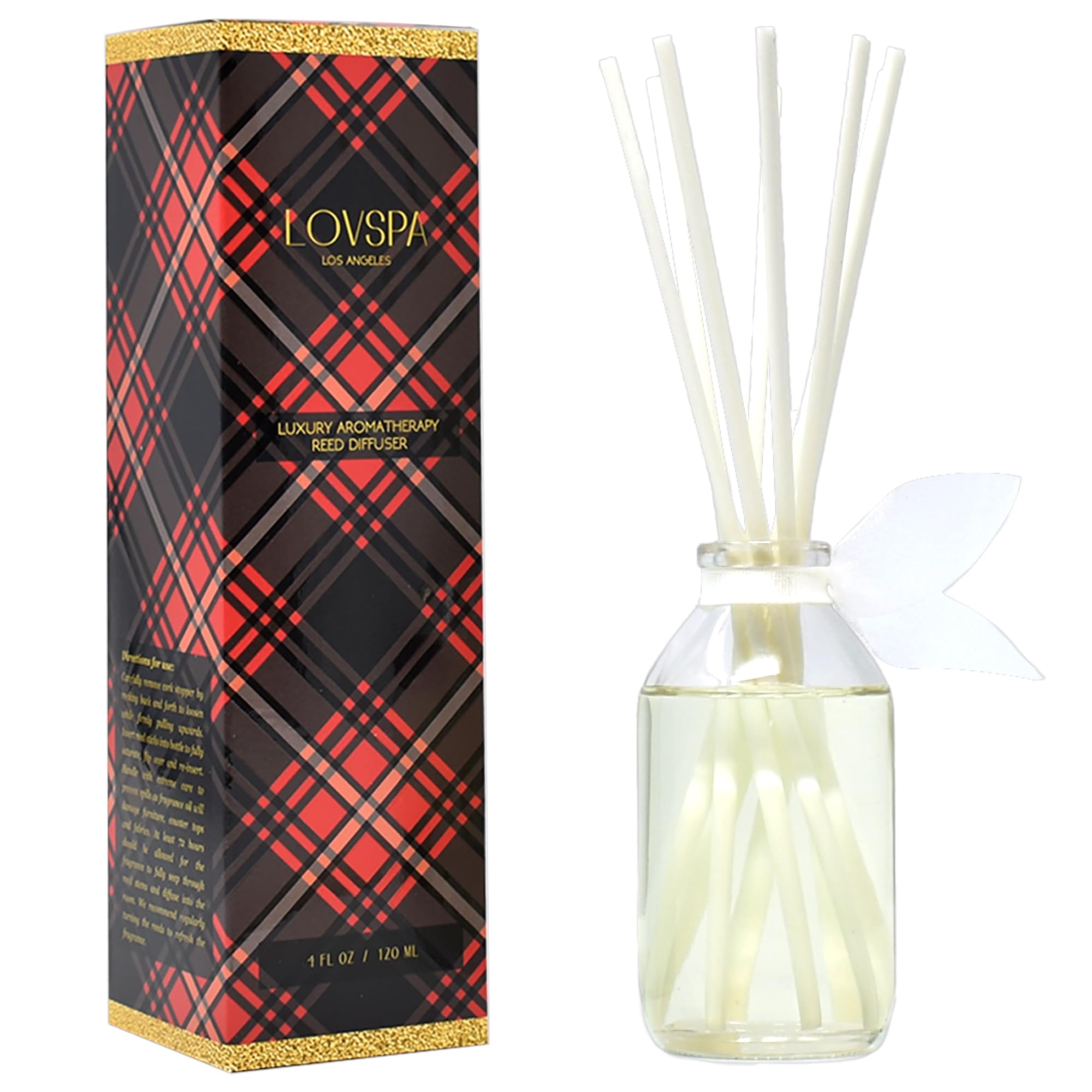 LOVSPA Reed Diffuser Set, Peppermint Bark Scented Oil Diffuser with Sticks, Home Fragrance Accessories for Bathroom Shelf Decor, Aroma Diffusers for Home or Office Desk, USA Made