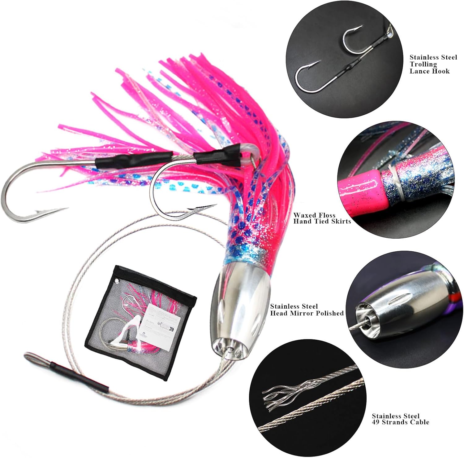 VIKETECH 12’’ 15oz Stainless Deep Sea Fishing Trolling Lure for Marlin Tuna Mahi Mahi Wahoo Sailfish Dolphin Saltwater Offshore Big Game Trolling Lures Included Mesh Bag