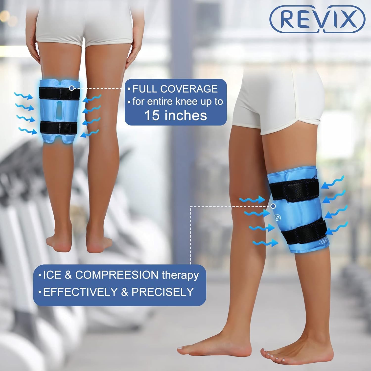 REVIX Ice Pack for Leg Injuries and Knee Pain Relief - Reusable Gel Ice Wrap Around Entire Knee After Surgery