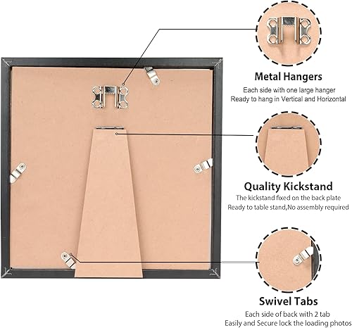 Miniatura 7 de LaVie Home Portarretratos de 8 x 8 pulgadas, 2 unidades, color negro, para galería de fotos de 4 x 4 con paspartú o de 8 x 8 pulgadas sin paspartú,