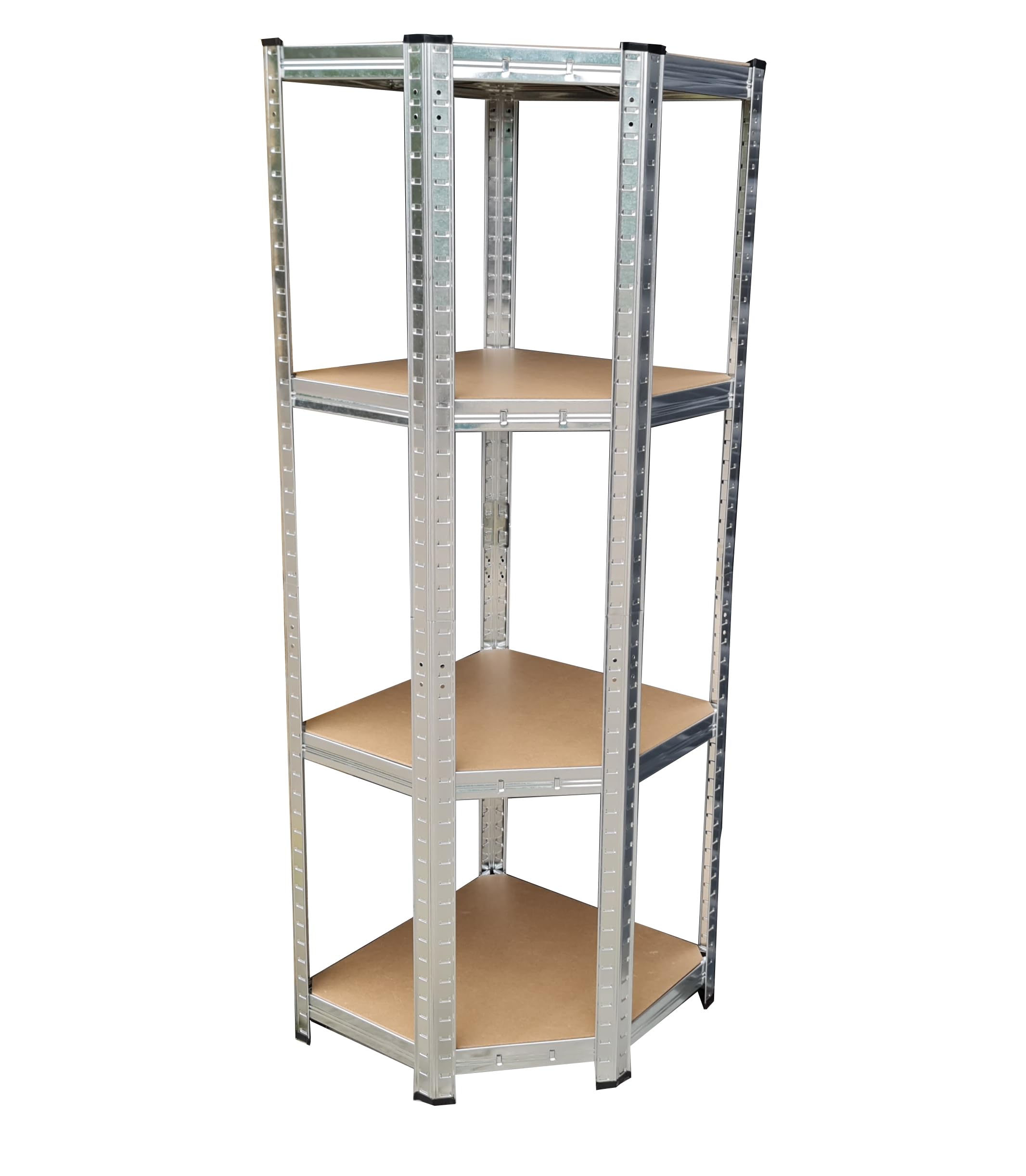 Scaffalatura in metallo resistente senza bulloni, ripiani angolari per uso industriale, sistema di scaffalatura in acciaio resistente per l'organizzazione di magazzini e officine