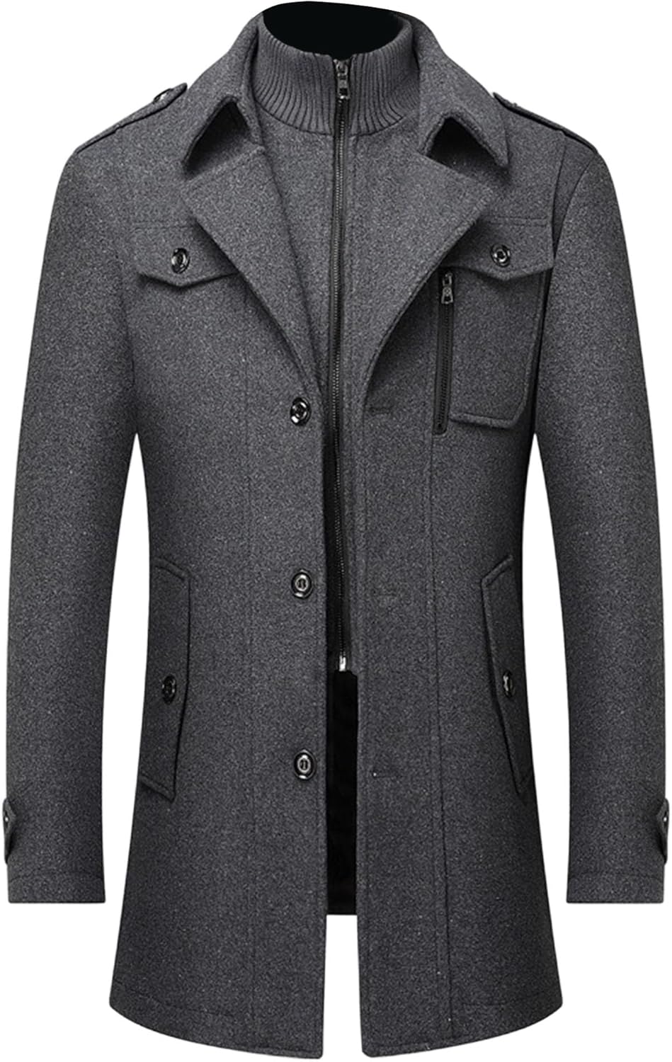 Maiyifu-GJ Men's Winter Warm Wool Blend Coat Slim Fit Single Breasted Quilted Lined Jacket Overcoat