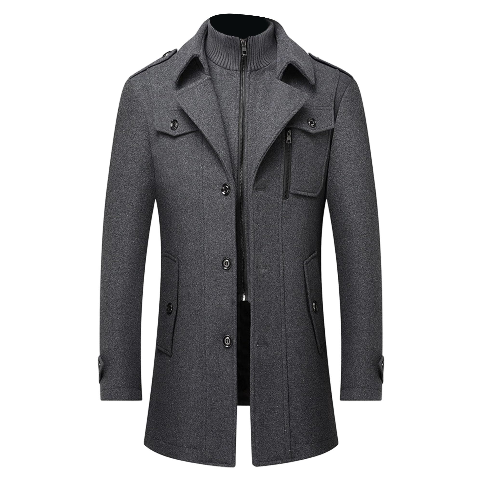 Cappotto lungo in lana da uomo, trench invernale da uomo, monopetto, business, con cerniera staccabile