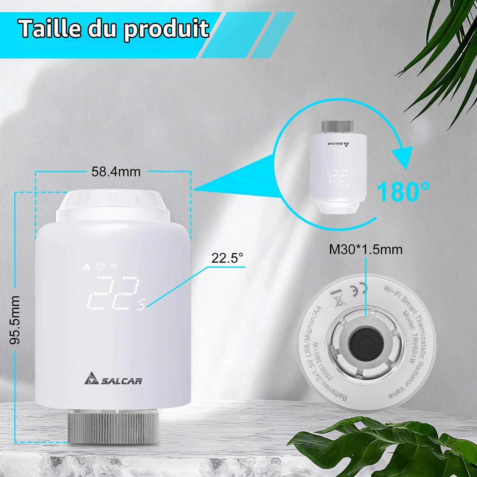 SALCAR WiFi Thermostat Direct Connecté TRV603 Tête Thermostatique Compatible avec Amazon Alexa & Google Assistant Thermostat Radiateur Programmable Tuya Aucune Passerelle Requise