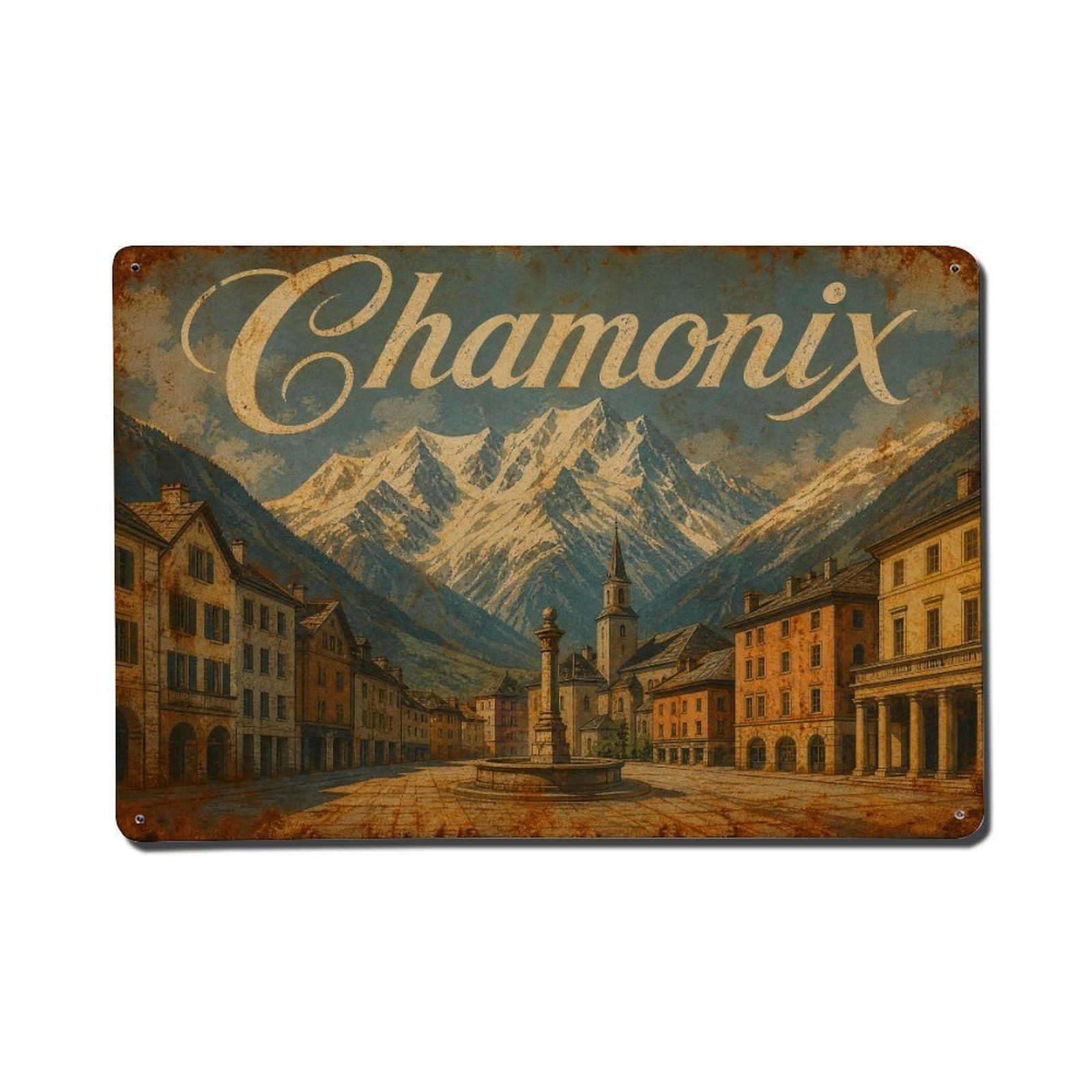 Vintage Travel Chamonix Valley Town Center France Metal Tin Sign