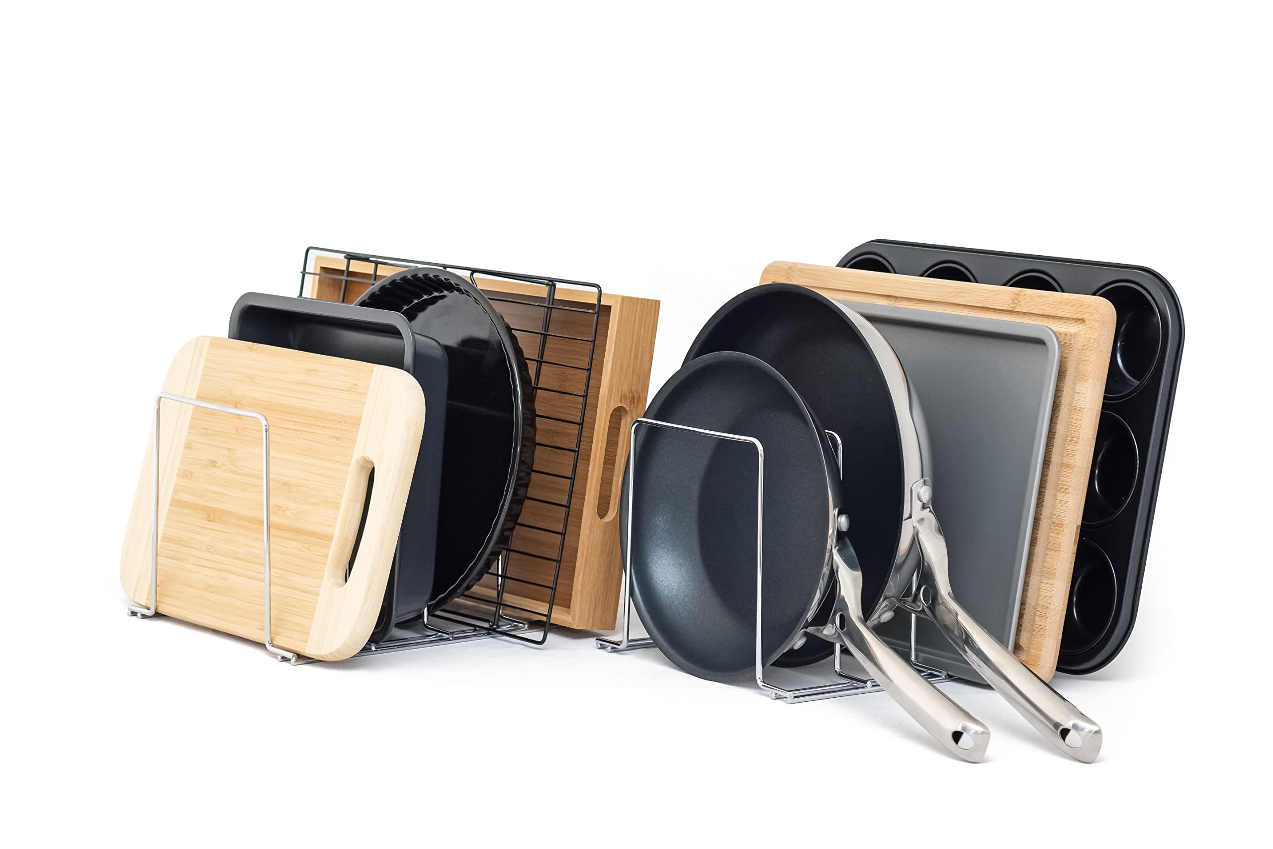 simplywire – Soporte para bandejas de Horno y Tablas de Cortar – Paquete de 2 - Almacenamiento de sartenes - Organizador para armarios de Cocina – Cromado