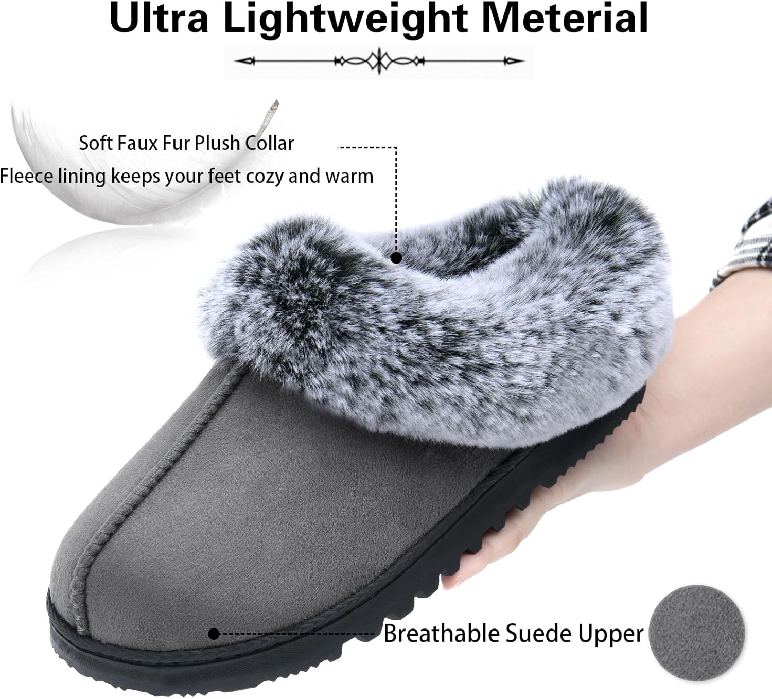 LORDFON Womens Slippers with Memory Foam,Winter House Slippers for Women with Warm Faux Fur Collar,Cozy Slip-on Bedroom Indoor Shoes - Image 3