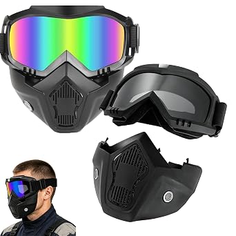 Detachable Full Face Goggle Mask, Anti-Fog Grass Cutting Mask with Sponge Pad, for Welding, Riding and Mowing Protection Colored+Black