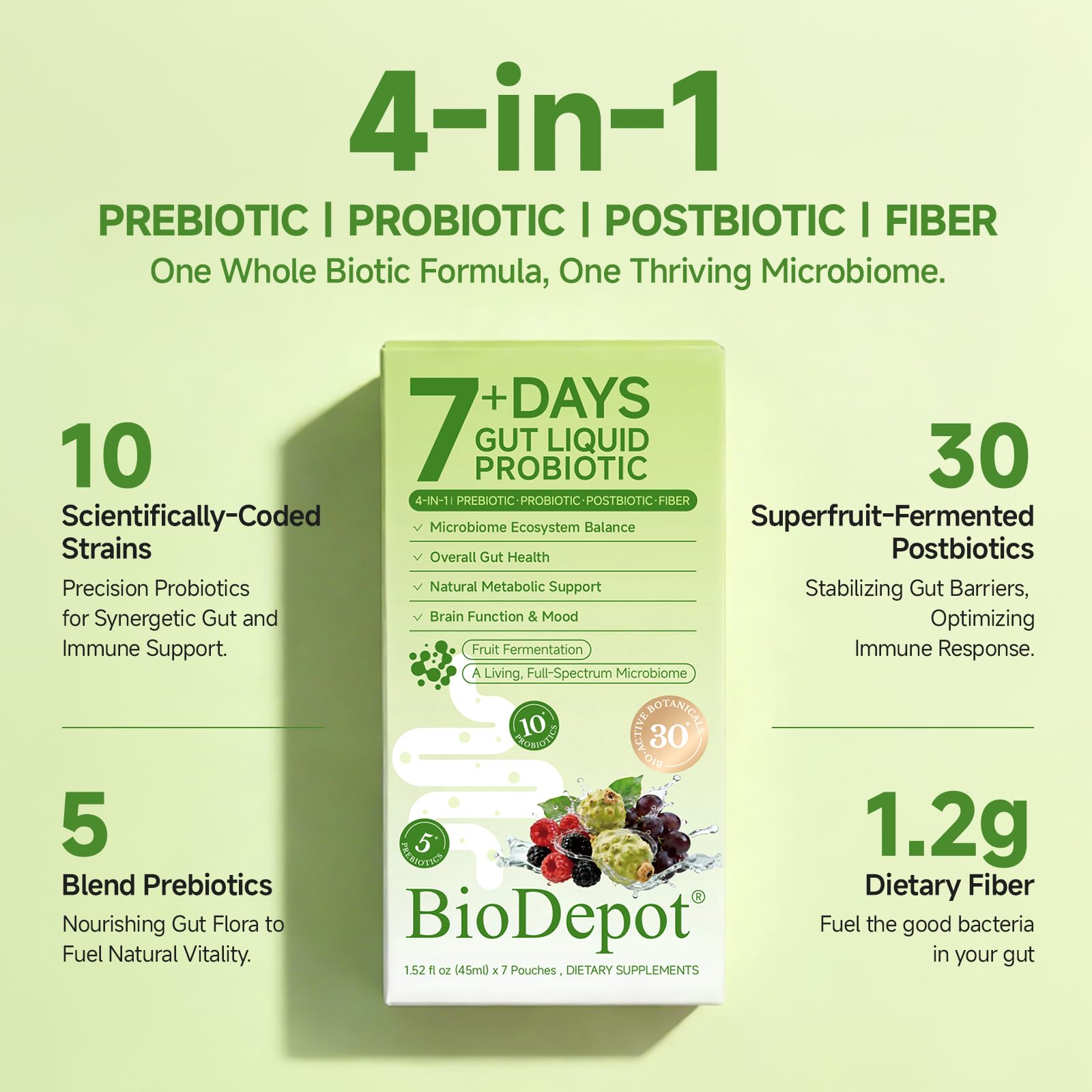 7 Day Liquid Probiotic Cleanse Sachets, Prebiotic Probiotic Postbiotic Supplement for Women & Men, 10 Strains, Microbiome Balance, Digestive & Gut Health, Bloating & Detox Support, Vegan — Amazon image 3