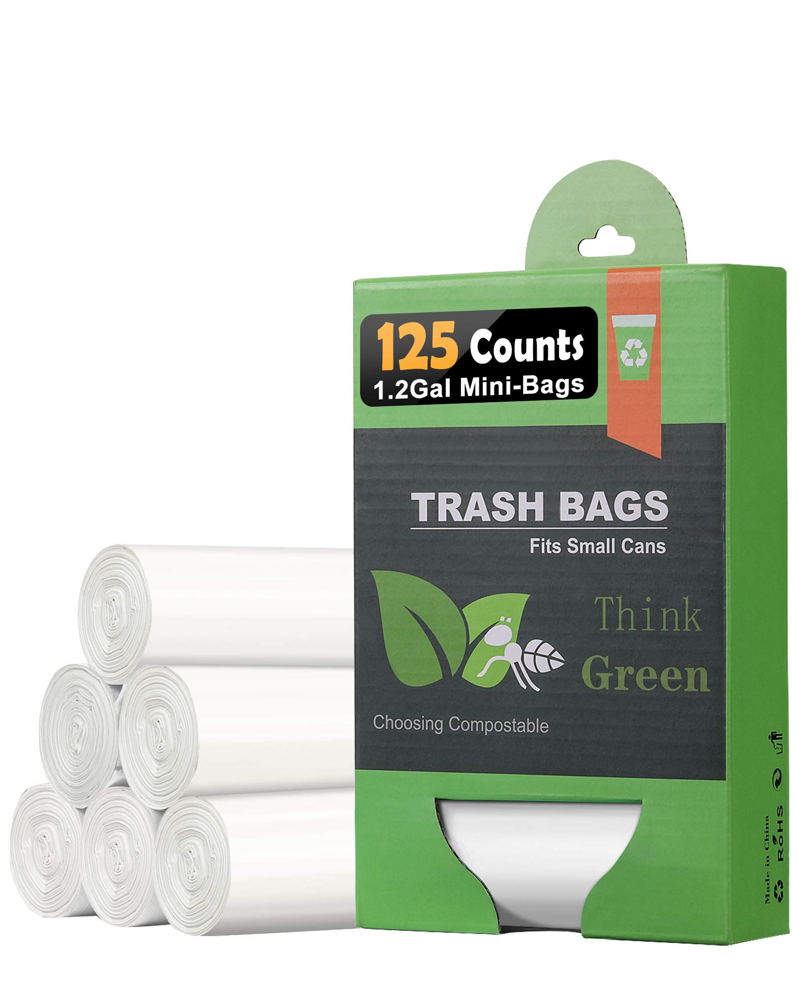 AYOTEE 1.2 Gallon Small Trash Bags, Plant-based Mini Garbage Bags 125 Count