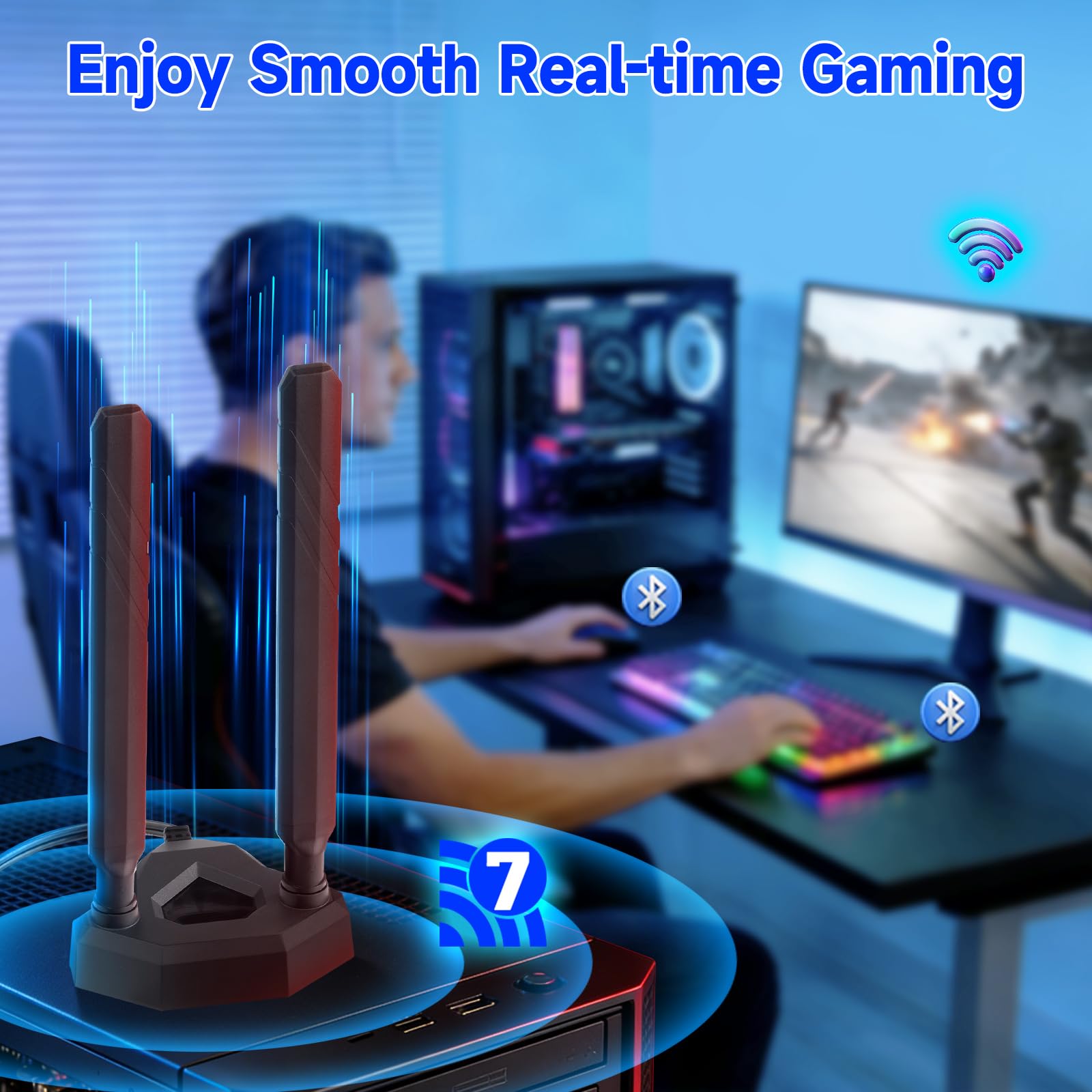 Eightwood Antenne de carte mère de jeu WiFi 7 avec base magnétique compatible avec ASUS ROG Strix X870E-E/B850-I, TUF Gaming B850-PLUS/ X870-PLUS, ProArt X870E-CREATOR, ROG Crosshair X870E Hero