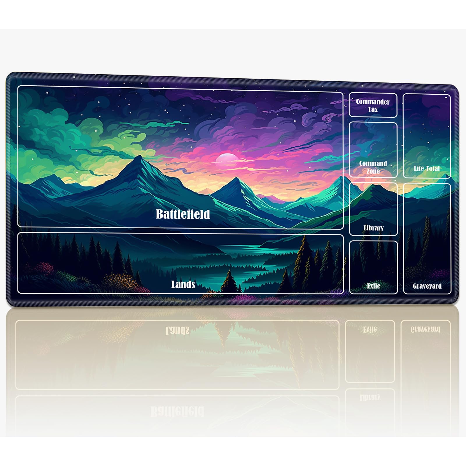 Playmat with Zones for MTG Magic The Gathering, 24 x 14 inches Stitched TCG Card Play Mat Commander Board Game Mats Smooth Rubber Surface Battle Game Desk Mat, Colorful Landscape in Night Sky — image 1