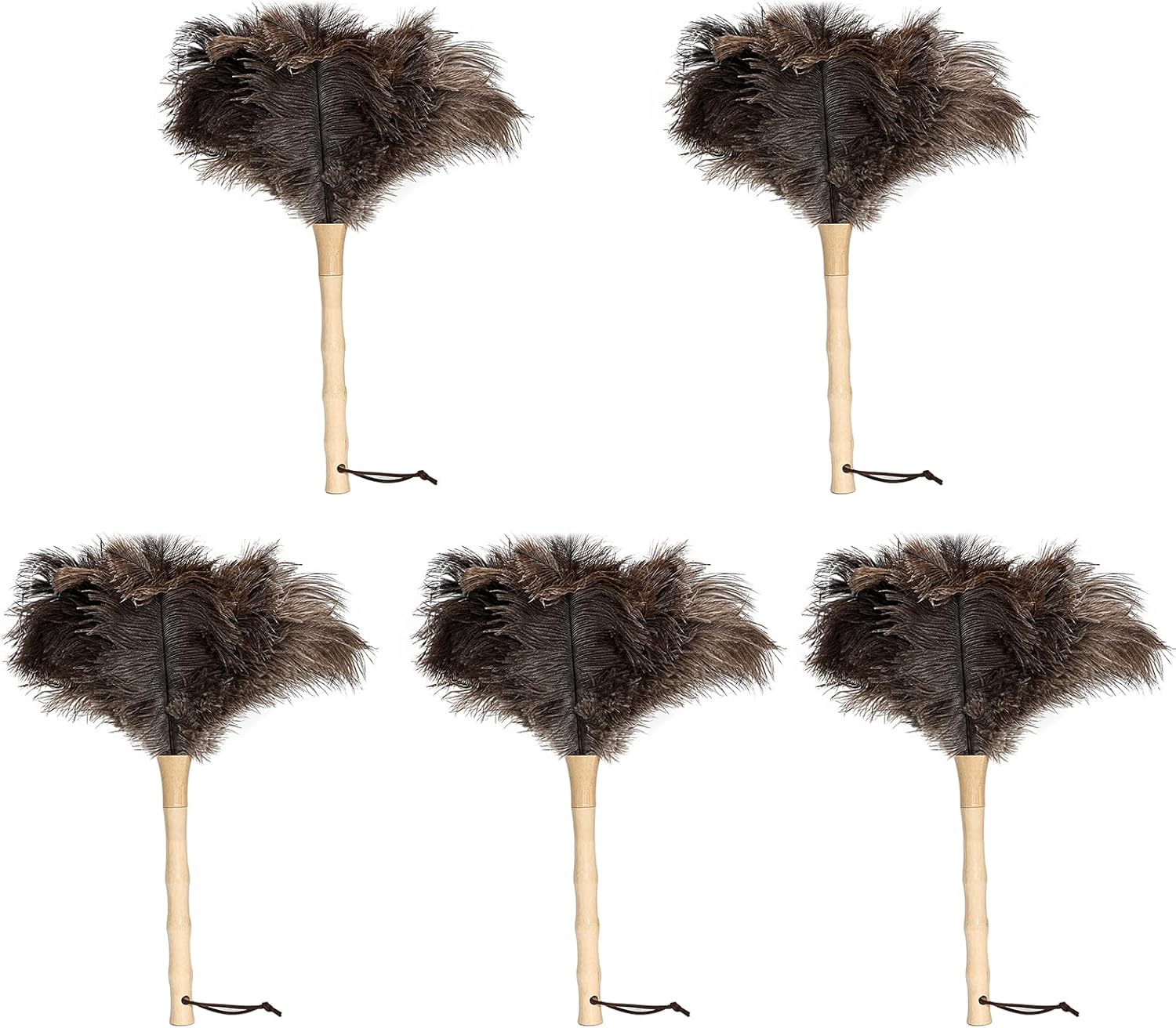 Retractable Ostrich Feather Duster for Cleaning, 15 Inch Fluffy and Natural Feather Duster with Retractable Handle， Reusable Eco-Friendly Handheld Cleaning Supplies(5PCS)