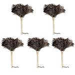 iHUFeather Ostrich Feather Duster 16 inch Fluffy Natural Genuine Ostrich Feathers with Wooden Handle and Eco-Friendly Reusable Handheld Ostrich Feather Duster for Cleaning Supplies(5PCS)