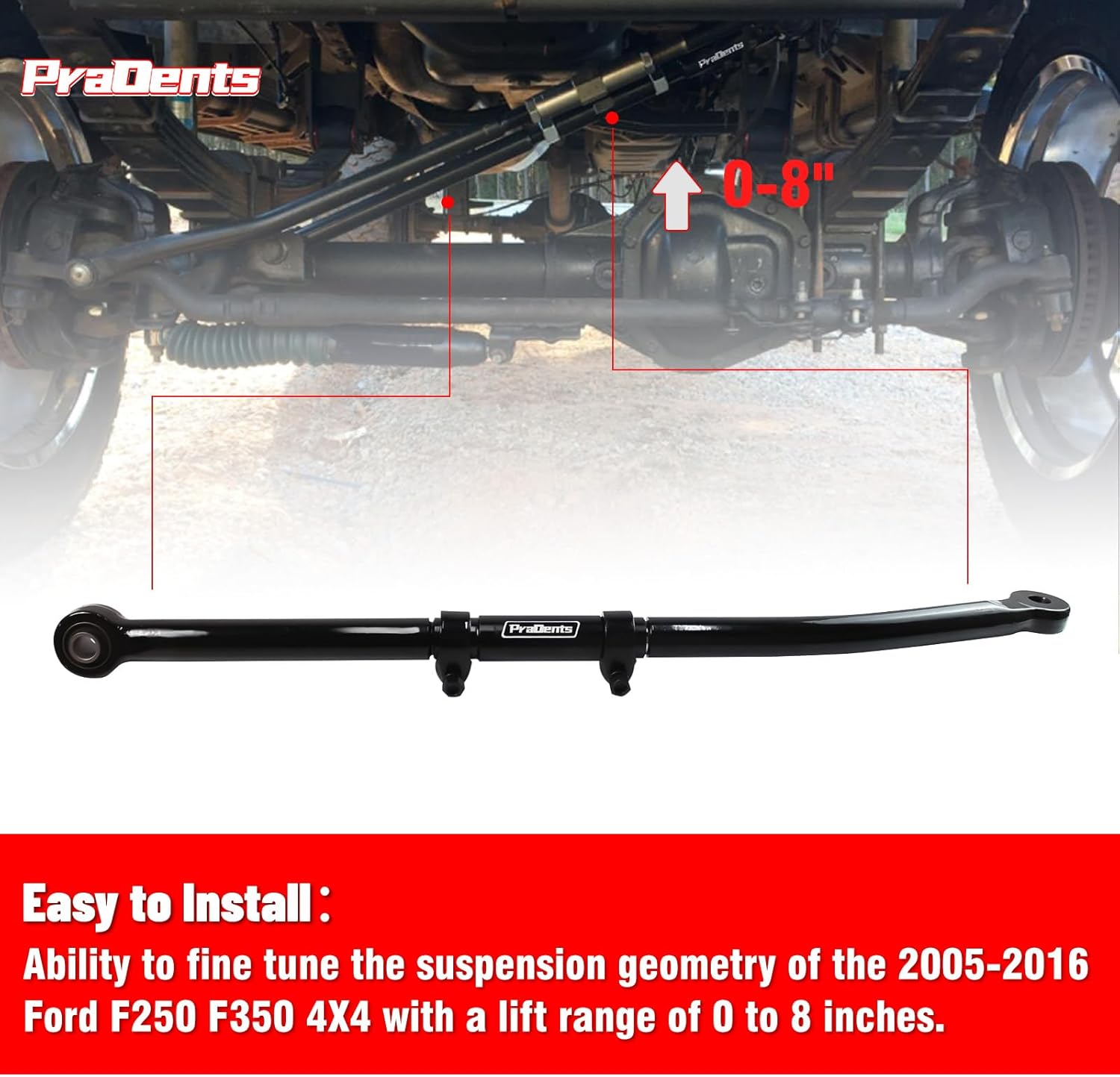 Front Adjustable Track Bar for 2005-2016 Ford F250 F350 4X4 with 0-8" - Enhanced Stability and Alignment Forged Panhard Bar