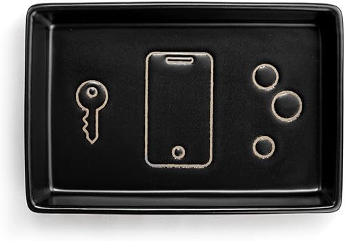 DEMDACO Keys - Bandeja decorativa para baratijas de cerámica de 6 x 4, color negro mate