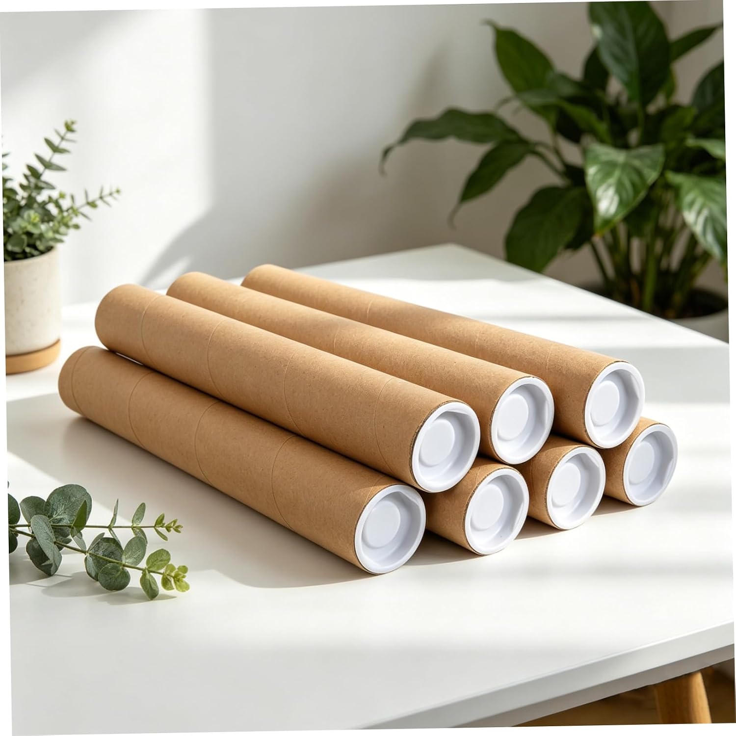 12pcs Mailing Tubes for Artwork and Posters with End Caps, Lightweight Kraft Paper and Plastic Construction, Space-saving Design for Organizing Home and Exhibitions