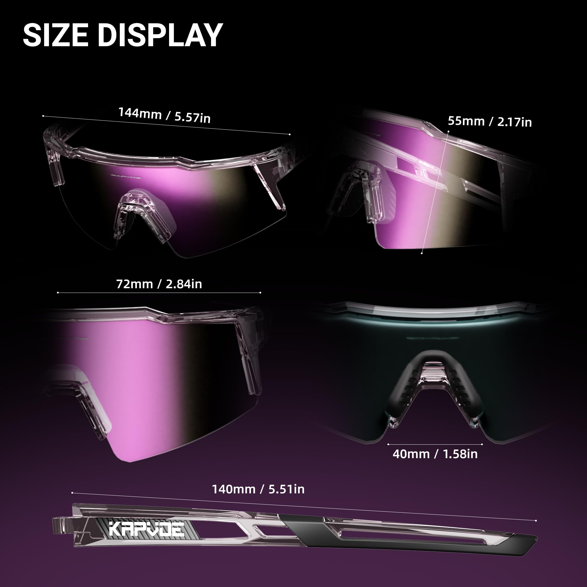 KAPVOE Gafas de ciclismo fotocromáticas UV400 hombre mujer TR90 K9023 | Full Frame Photochromic Technology, Protección UV400, Estructura TR90 y soporte interior integrado