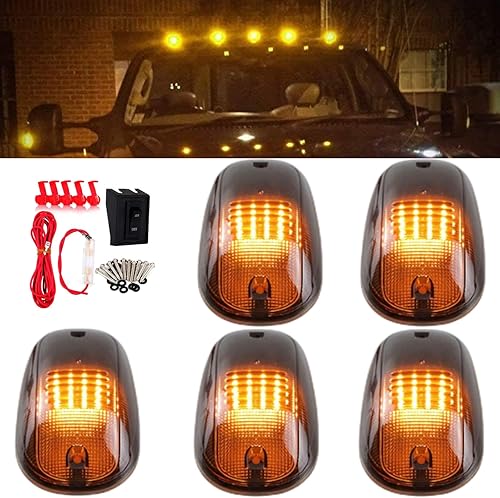 Kit de 5 luces marcadoras de cabina compatibles con camionetas Dodge Ram 1500 2500 3500 4500 5500 2003-2018, lente ahumada, ámbar 24 luces LED de