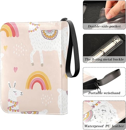 Miniatura 4 de 4 Pockets Trading Card Album Holder Book Folder Sports Card Binder Lamas Rainbows 400 Double Side Pockets for 3 Ring Binder Zipper