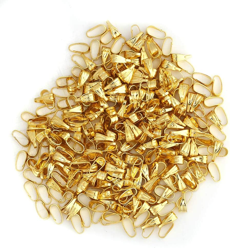 Yctze Pack of 300 - Alloy Jewelry Bails, Pinch Clips Pendant Connector Clasps, Snap for Necklace Making, Sterling Silver Bail Clips, for Jewelry Creation (Gold)
