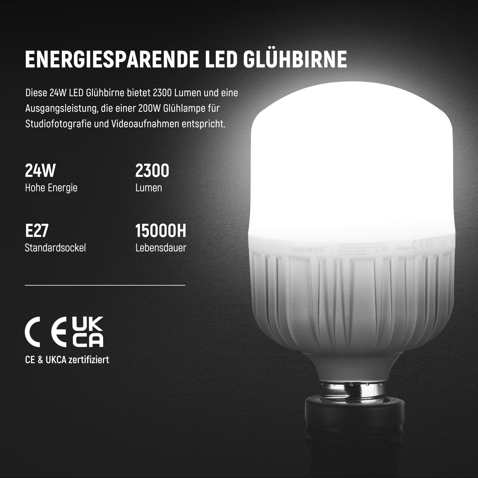 NEEWER 600W Fotografie Beleuchtungsset, Glühlampen Äquivalent Studioset mit (2) Weißem Schirm, (2) Schwarzem Schirm, (3) 24W LED Birne (3) Lichtstativ (2) Tasche (5) Kabelbinder (3) E27 Sockel, NK500