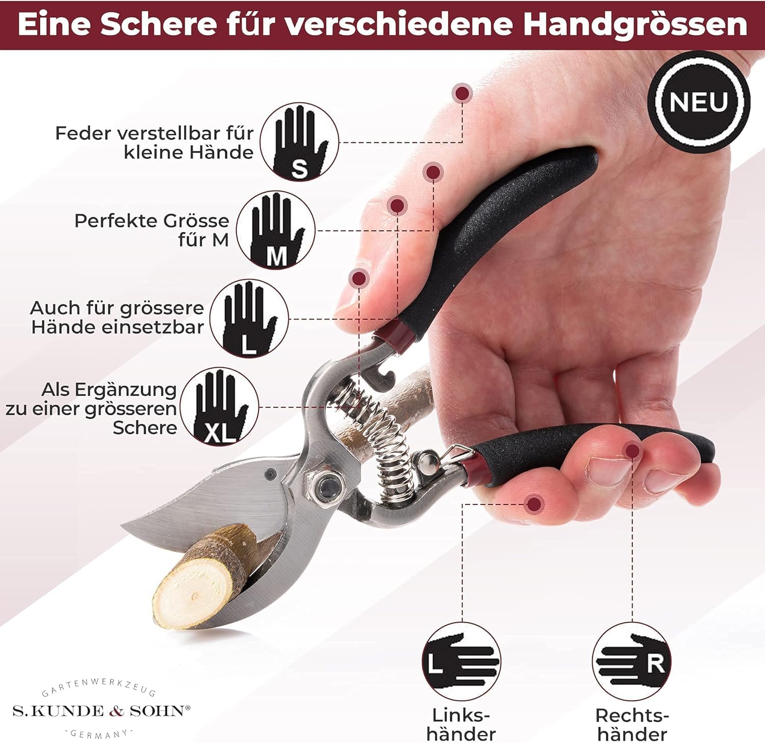 SKS – die leichteste geschmiedete Gartenschere 2x SKS6 Tradition + 2 Ersatzklingen GRATIS – ergonomisches Design – Bypass – Rosen-Rebschere – frische Äste & Zweige bis 20mm