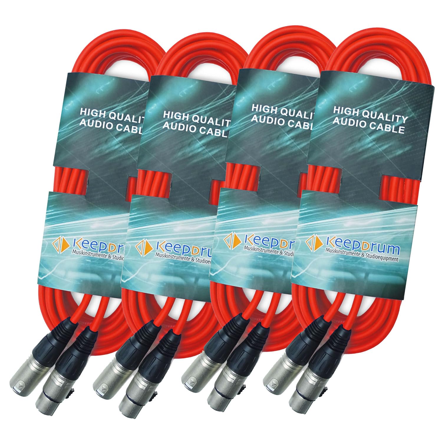 keepdrum XLR - Cable para micrófono (3 pines, 10 m, 4 unidades), color rojo