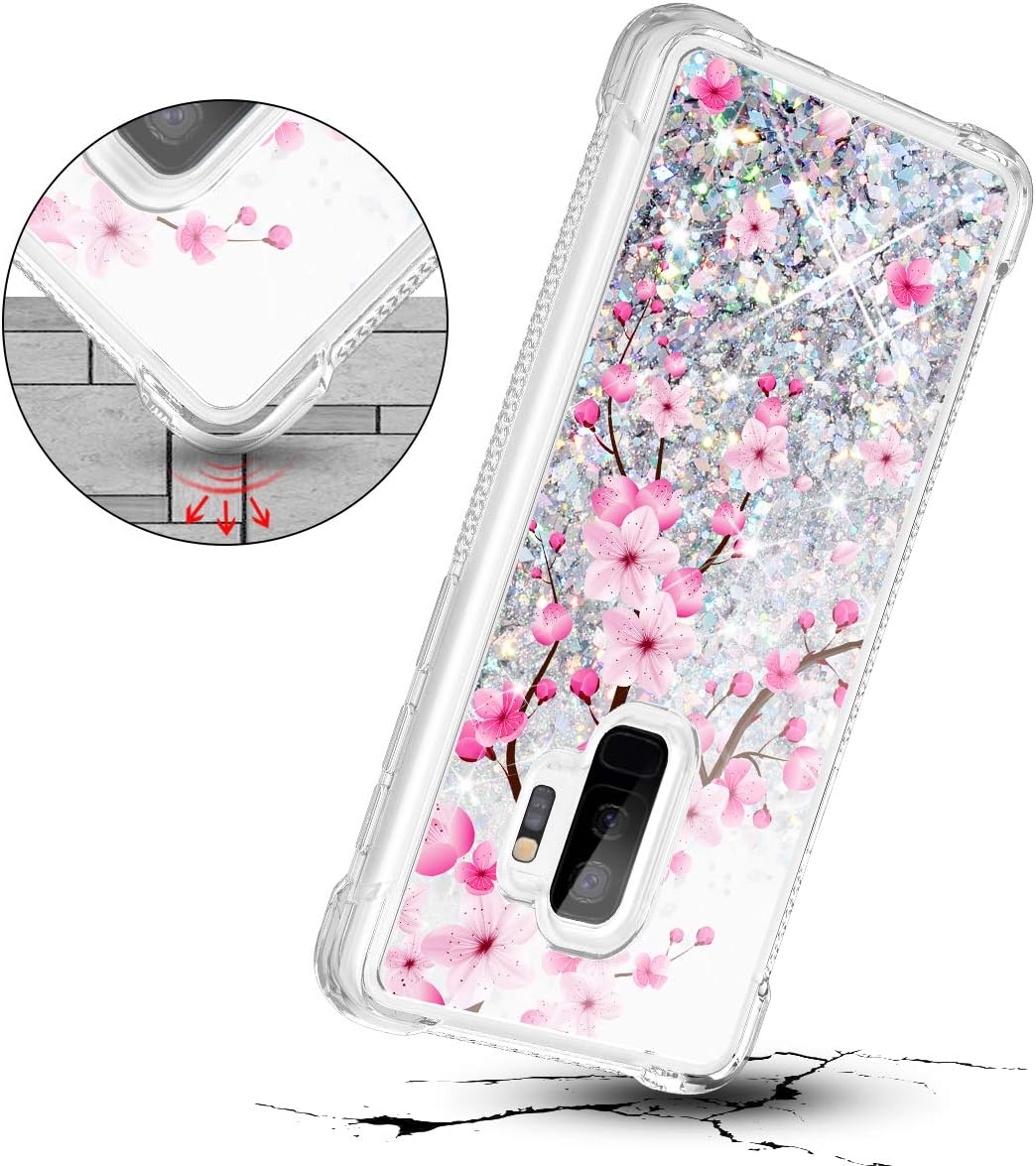 Caka Galaxy S9 Plus Case, Galaxy S9 Plus Glitter Case Bling Luxury Fashion Flower Cherry Blossom Flowing Liquid Floating Quicksand Sparkle Glitter Soft TPU Case for Samsung Galaxy S9 Plus (Cherry)