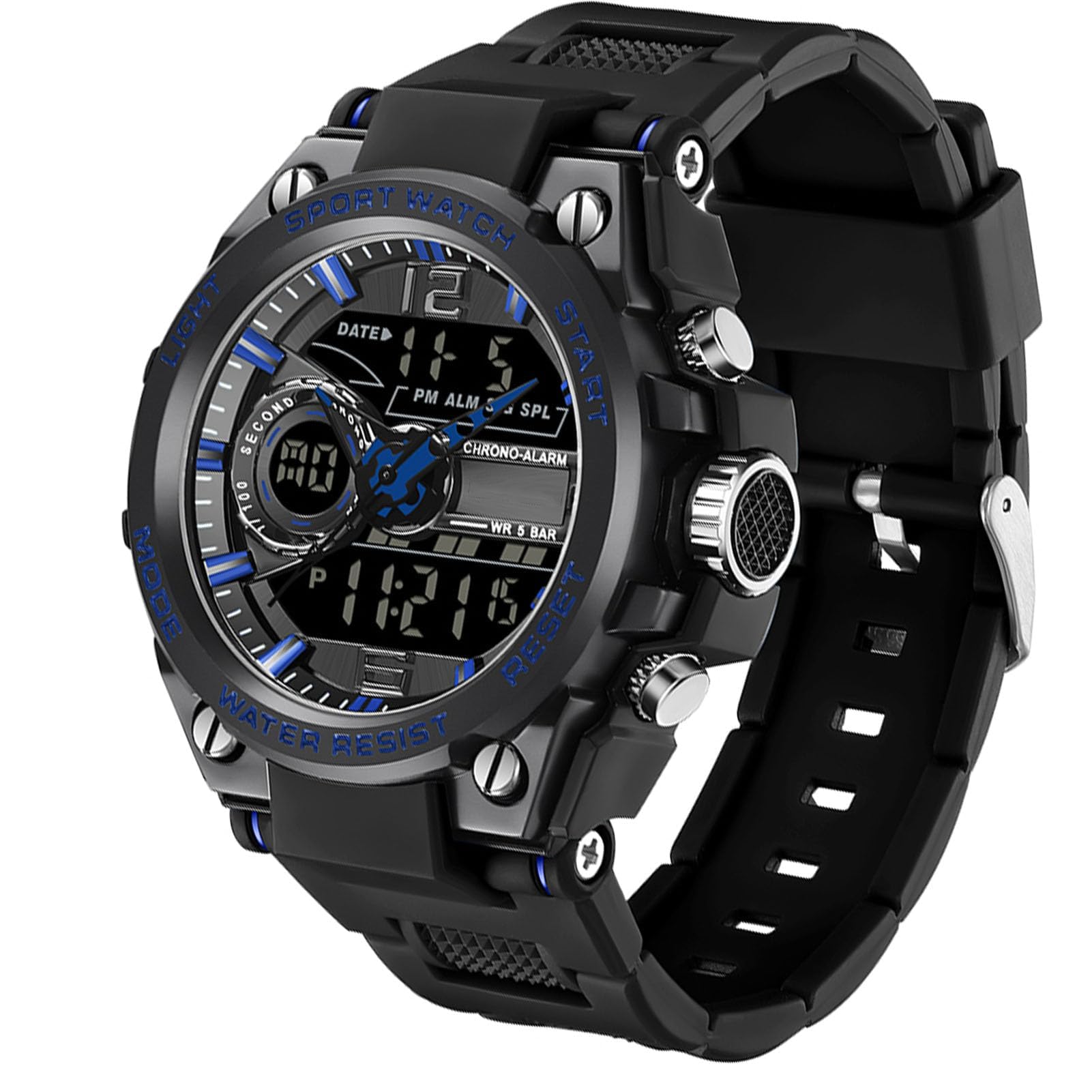 Orologio militare da uomo, per attività all'aperto, sportivo, impermeabile a 50 atm, orologio tattico, militare, per sport, grande quadrante multiplo, facile da leggere in notte