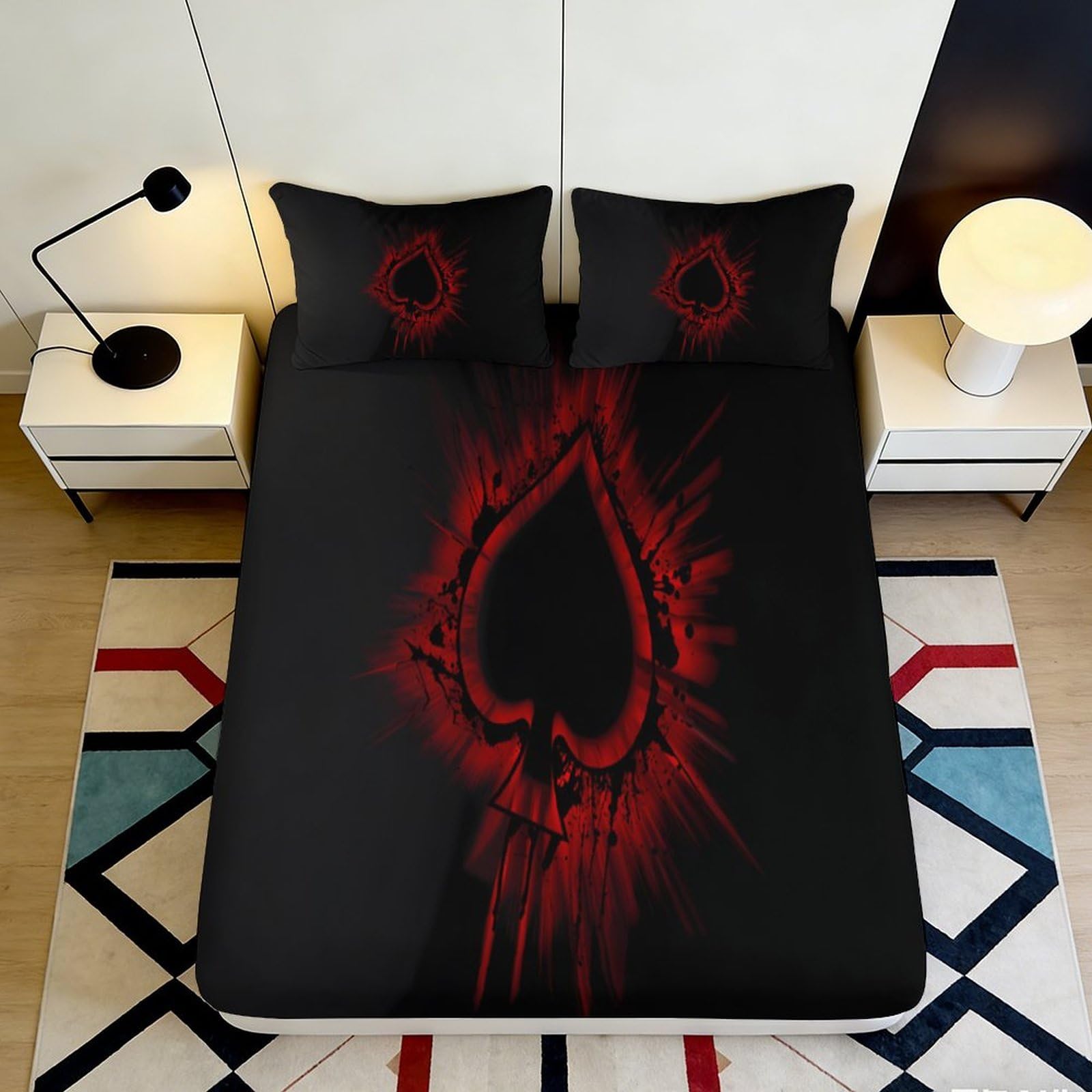 Pnayamiorkfel Style-3 3D Printed Red Spade Fitted Sheet Microfiber Black Artistic Splash Bed Cover For Bedroom Guest Room Dorm Decor 90X200x25cm