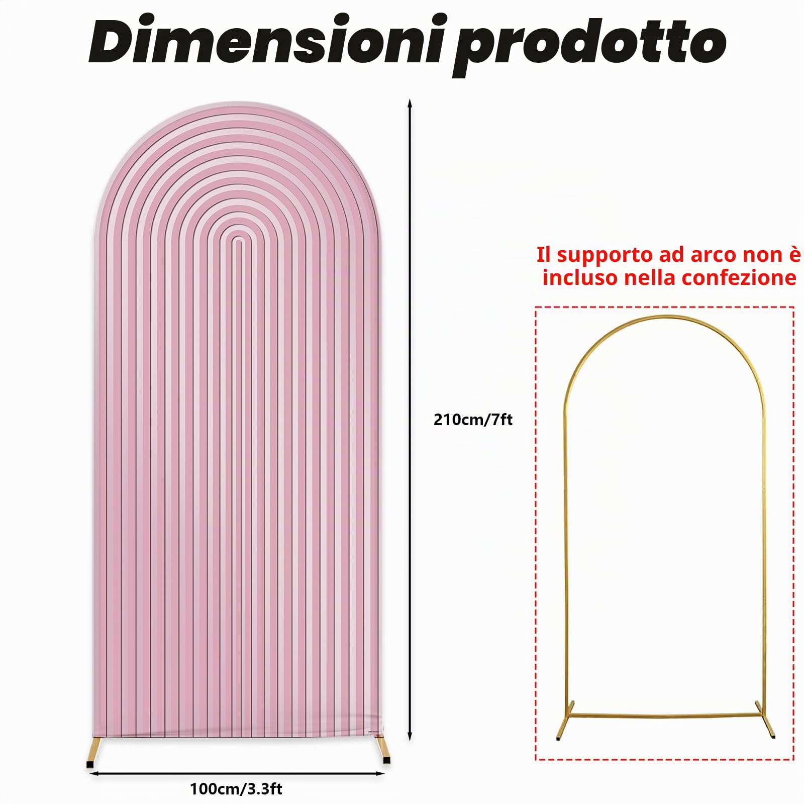 AIBIIN 100 x 210 cm sfondo a forma di arco rosa 2 lati Fit sfondo stand per matrimonio, compleanno, baby shower, festa di famiglia