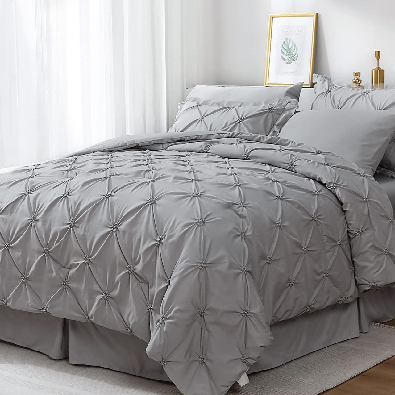 JOLLYVOGUE Queen Comforter Sets 7 Pieces, Gray Bed in a Bag Comforter Set for Bedroom, Bedding