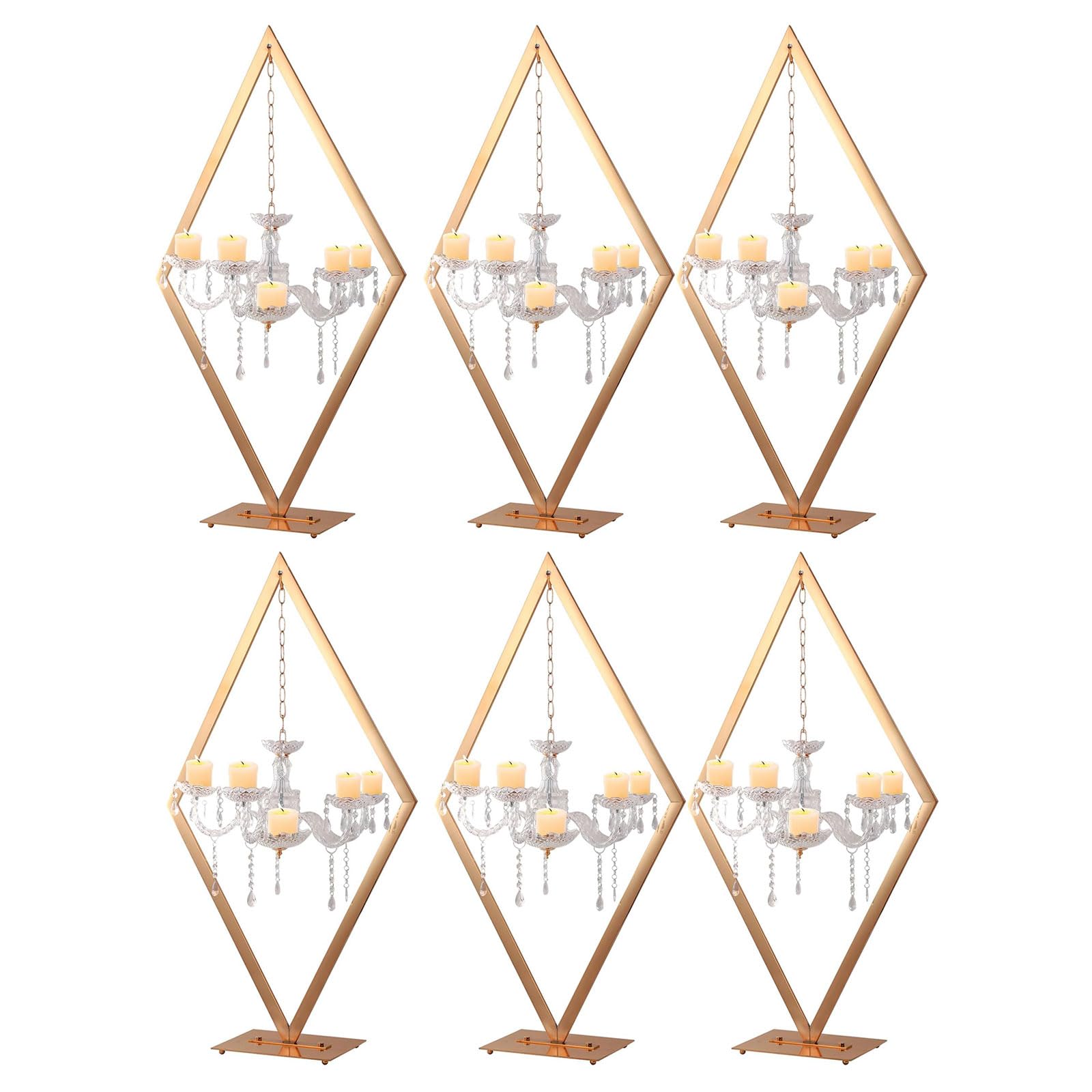 Portavelas de metal, centros de mesa de candelabro de diamante con gotas de cristal acrílico para decoración de bodas y hogar