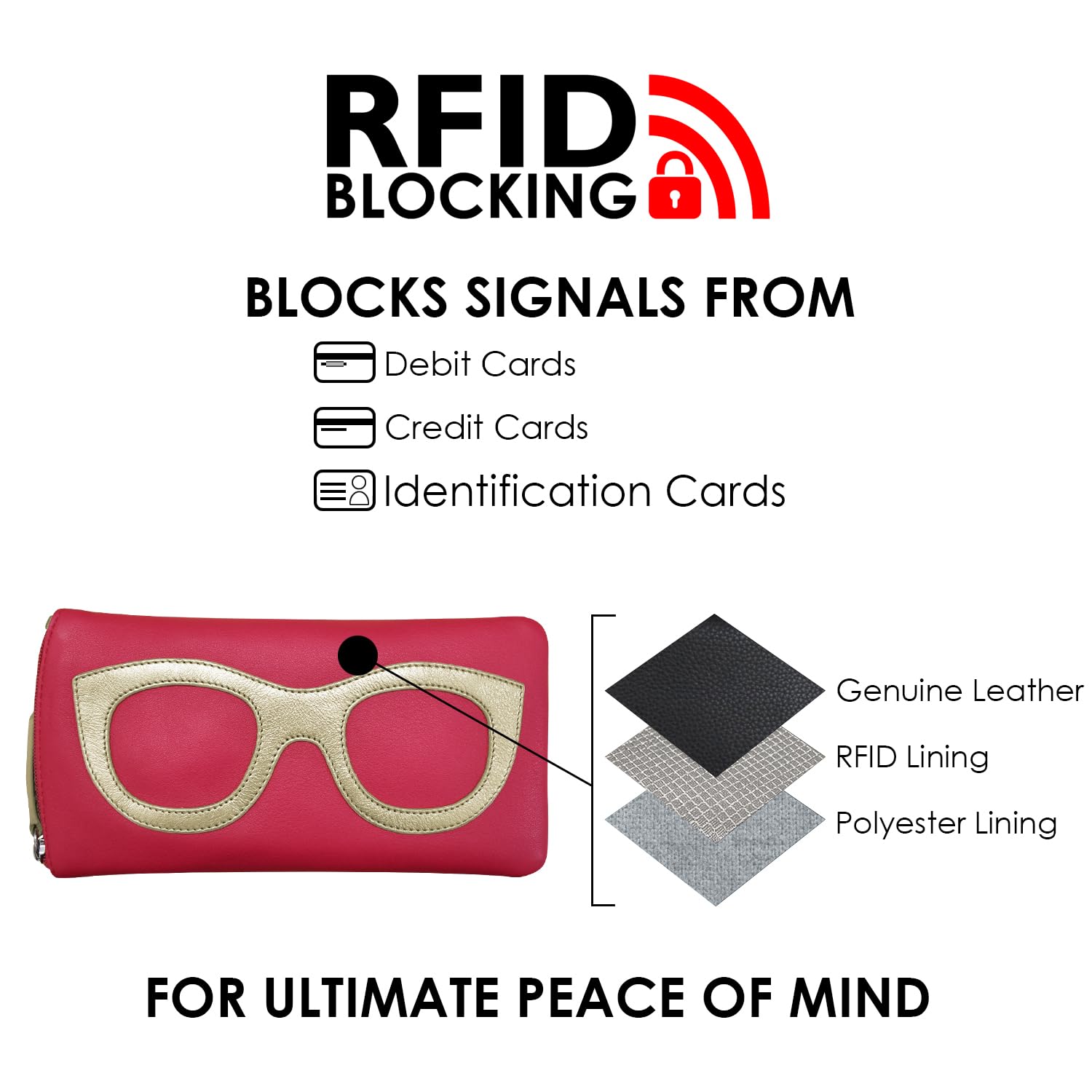 ili New York Smooth Leather Soft Eyeglass Case, Zip Closure with RFID Blocking Lining, Travel-Friendly in Vibrant Colors