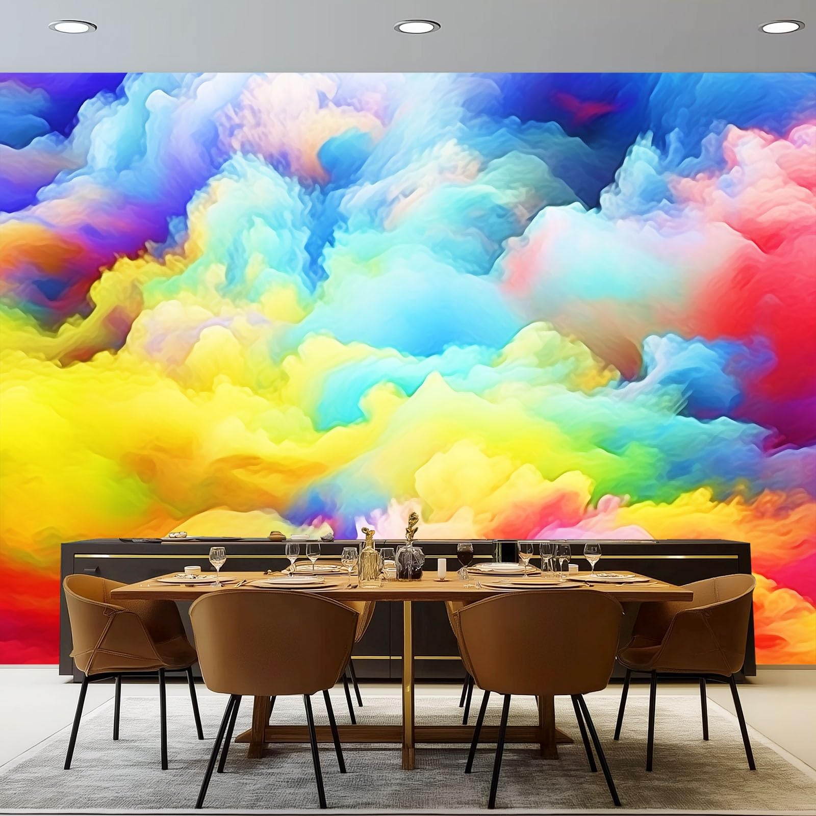 Fototapeta, wzory chmur, 400 x 280 cm, włóknina, sztuka ścienna, mural kolorowy, psychodeliczny styl snu, tapeta do sypialni, salonu, łazienki, dorosłych, nie odkleja się i nie przykleja