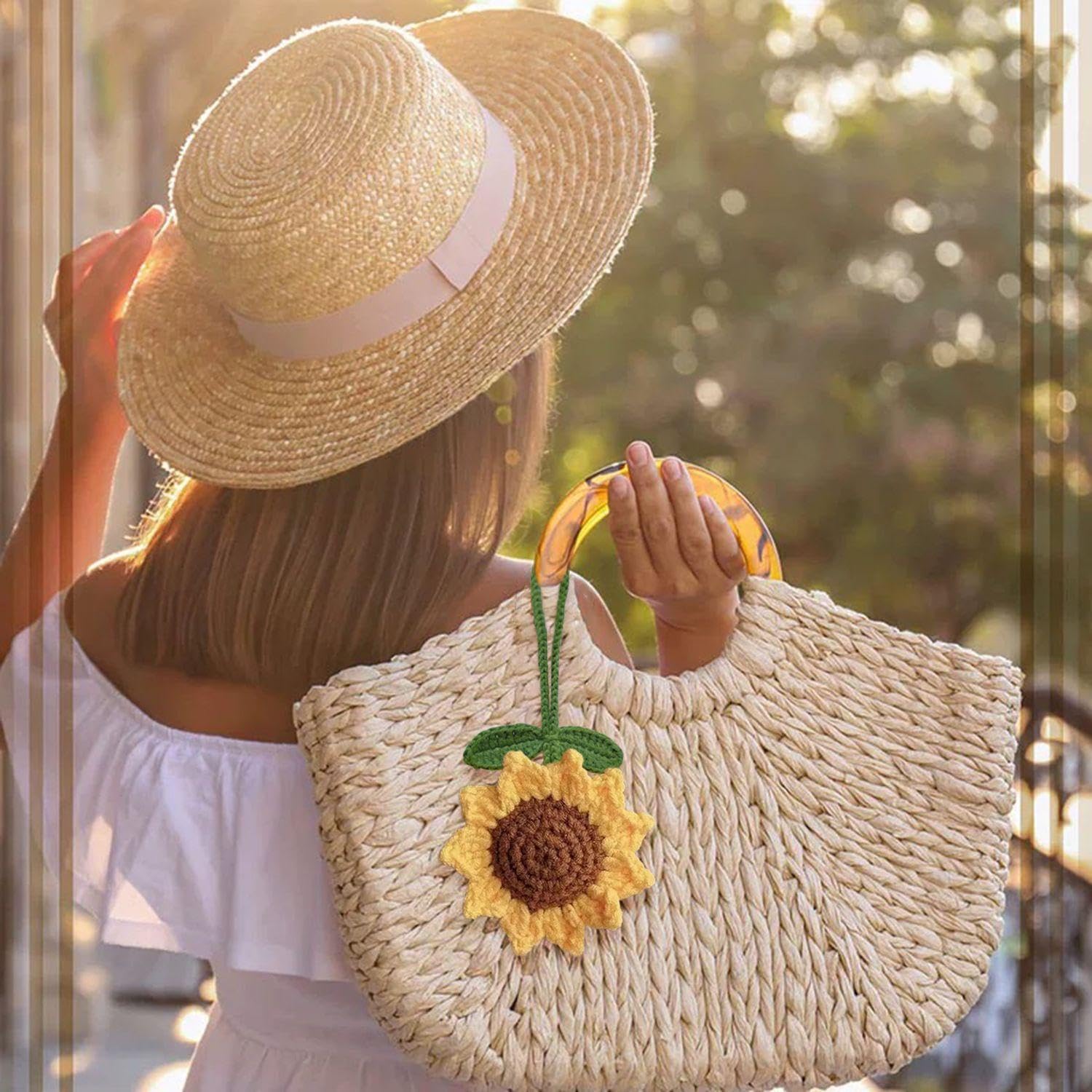 4 Pezzi Di Ciondoli Di Girasole Intrecciati A Mano, Design Semplice E Fresco, Accessori Per La Sospensione Dello Specchietto Retrovisore, Regali Per Auto Per Ragazze.