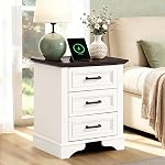 50CM Wide Modern Nightstand with Charging Station, End Table with 3 Large Drawers, Simple Design Bedside Table for Bedroom,Black(Single Piece)