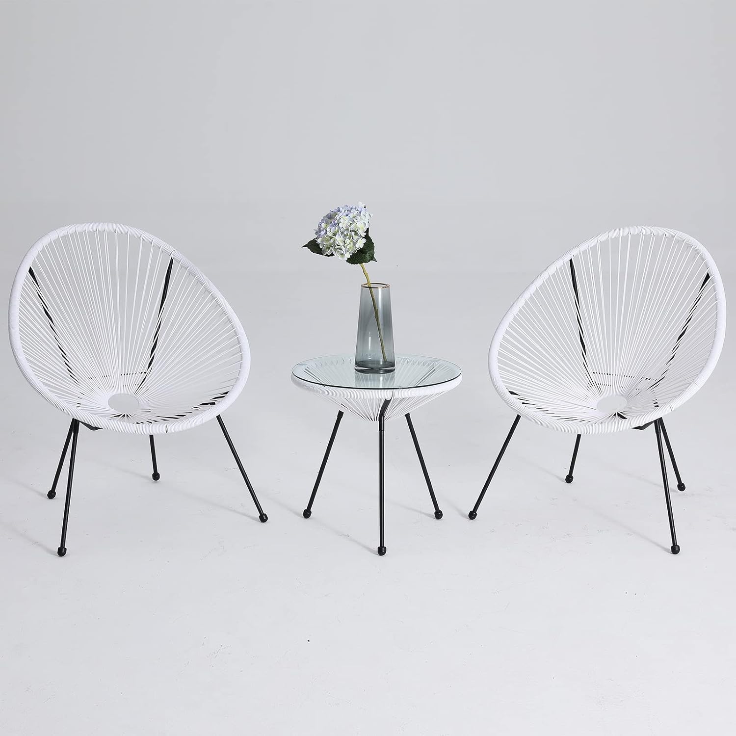 ABCCANOPY 3-Piece Patio Furniture Set,Acapulco Chair Conversation Bistro Set, Indoor&Outdoor All-Weather Patio Furniture Sets with Glass Top Table