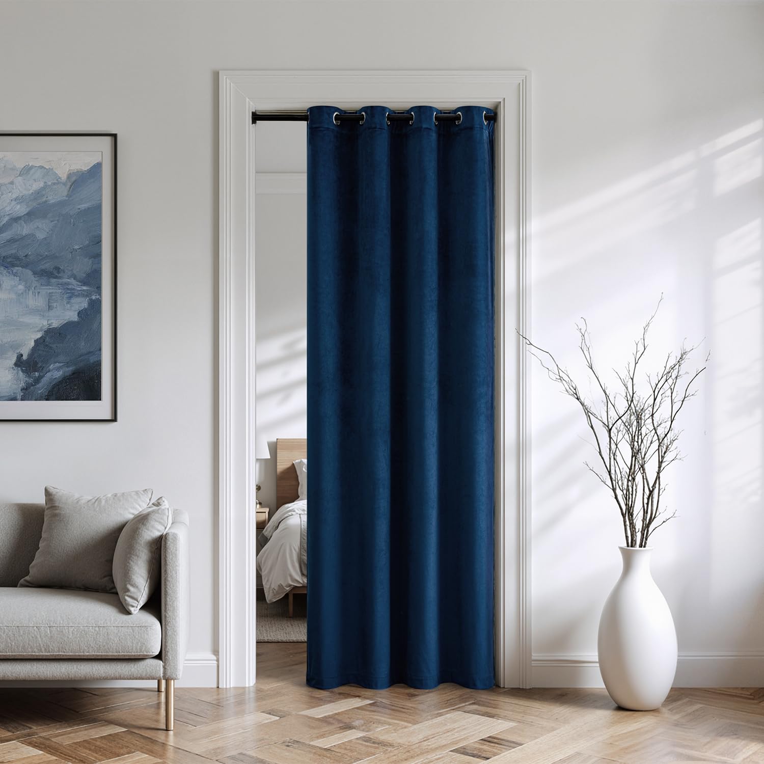 MIULEE Rideau Velours Bleu 1 Pièce Double Epais Matelassée Oeillets | Rideau Occultant Thermique Isolant Anti Froid Chaleur, Adapté Pour Fenêtre et Porte D'entrée Maison
