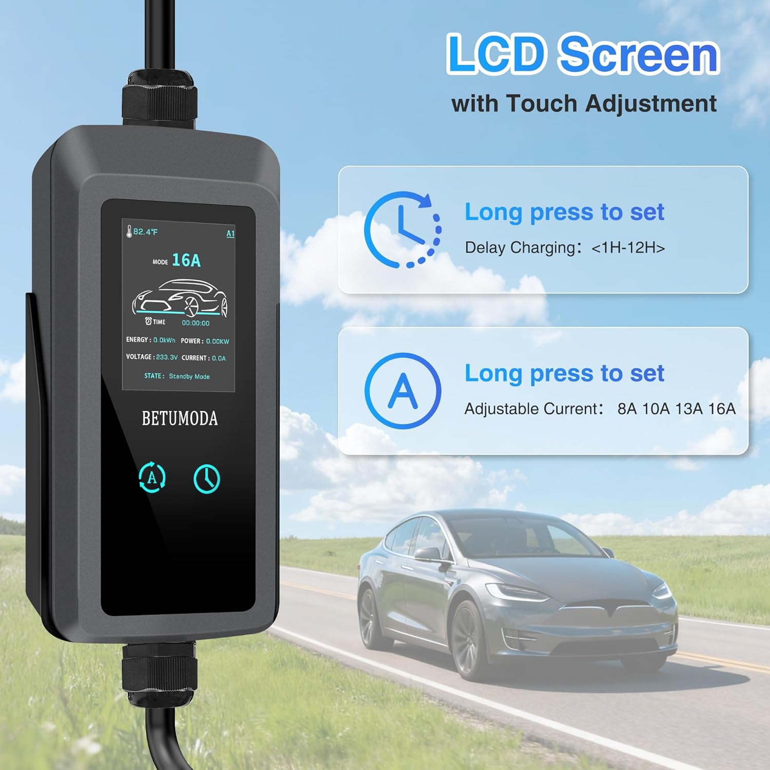 Portable Level 1 & 2 EV Charger, 16Amp, 25FT 2026 Upgraded, 110V–240V, Adjustable Current & Timer, NEMA 5-15 & 6-20 Plug,SAE J1772 Compatible for All PHEV/EV(Tesla Requires Adapter)