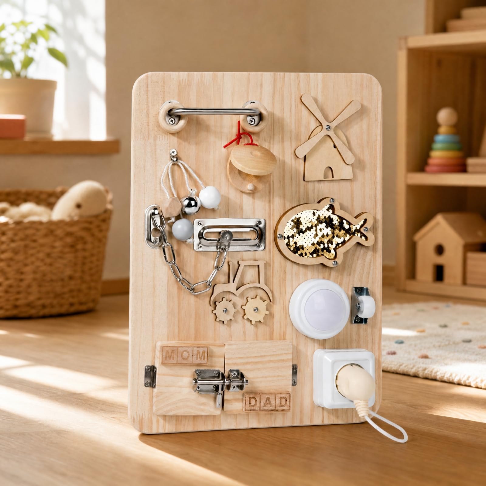 Amagogo Busy Board Child-Centered in Legno con Cavtto Senza Schermo Tavola delle attività Doppia Faccia in Legno Levigato per Apprendimento a Casa