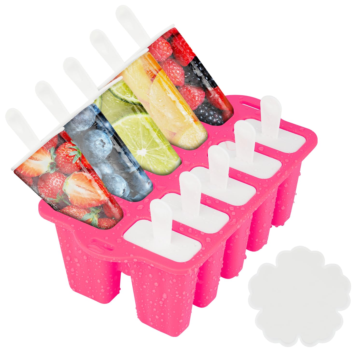 Moules à glaces en silicone réutilisables de qualité alimentaire pour enfants, moules à glaces faits maison, moule à glace (rose, 10 cavités)