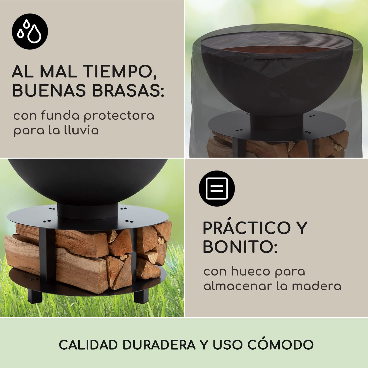 Blumfeldt Brasero Exterior para Jardin, Estufa Exterior para Camping, Brasero de Leña, Quemador de Leña de Acero Barbacoa, Estufas Exteriores y Terraza, Chimenea, Fireball Fire Pit 60x56x60 cm