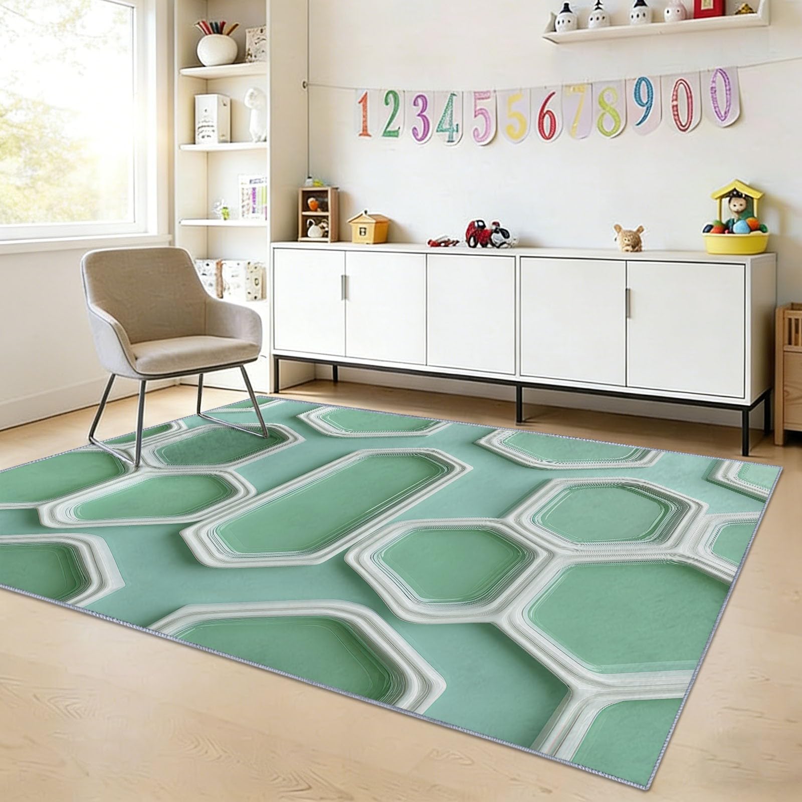Dywan do salonu 160 x 230 cm Geometryczne sześciokątne szklane klocki dywanik do przedpokoju, hiperrealistyczny styl wystrój sypialni wycieraczka antypoślizgowa dywan zmywalny wnętrze do spania hotel